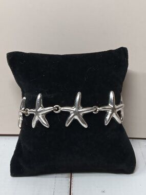 Silver-Tone Starfish Tennis Bracelet Magnetic Closure 6.5" Beach Nautical Theme